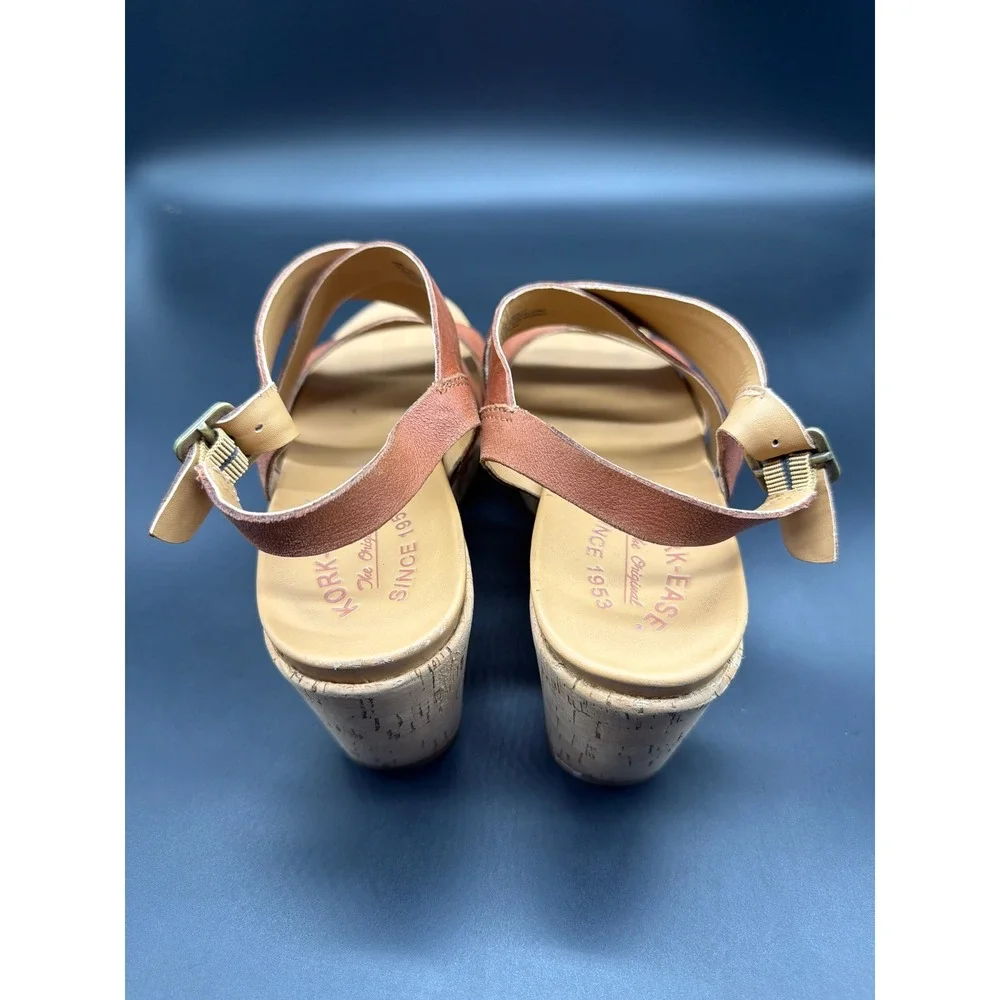 Kork-Ease Tan Brown Leather Crisscross Cork Wedge Sandals K61306 Womens 8M